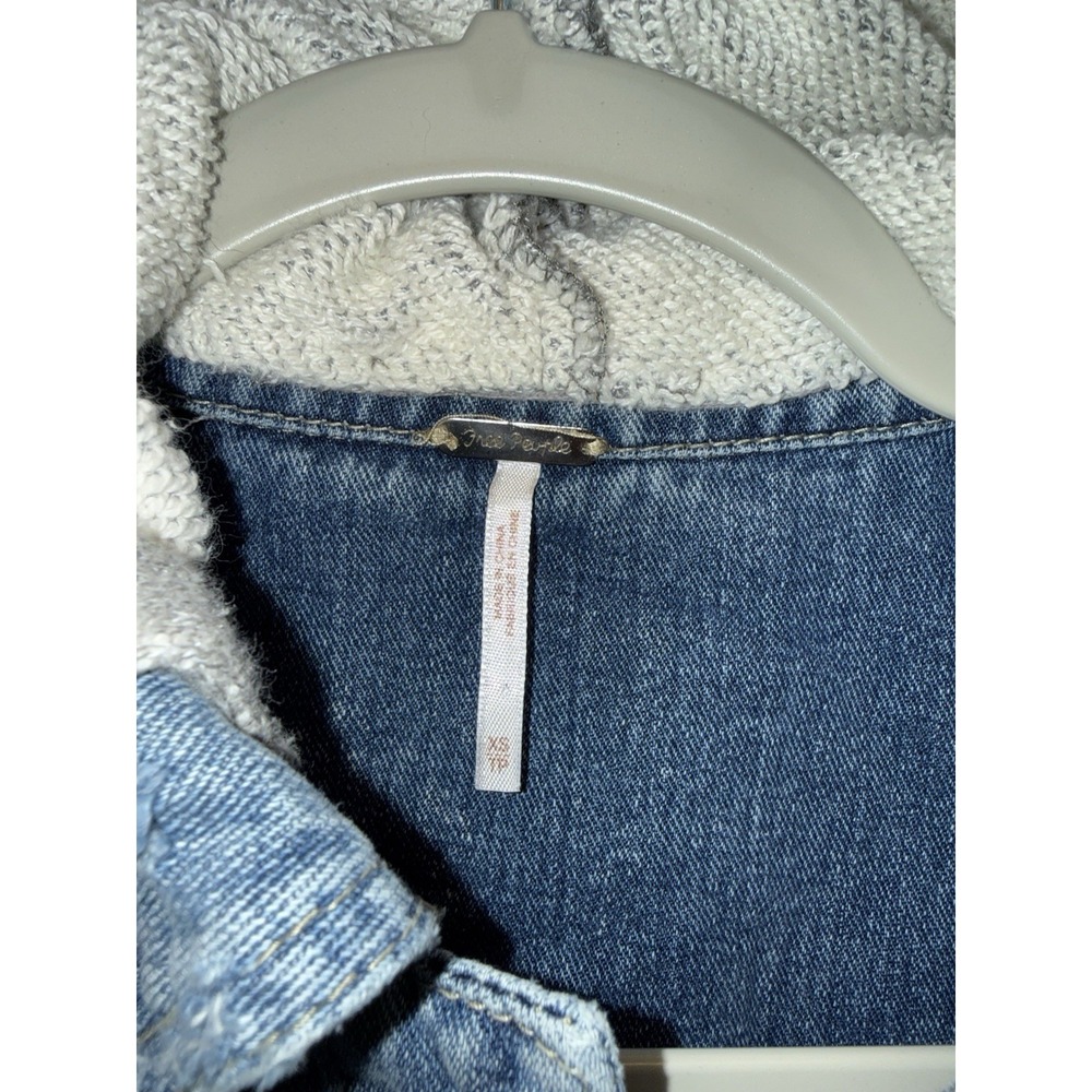 Free People Jean Jacket Womens XS Drawstring Hooded Trucker Sweatshirt - Picture 5 of 8